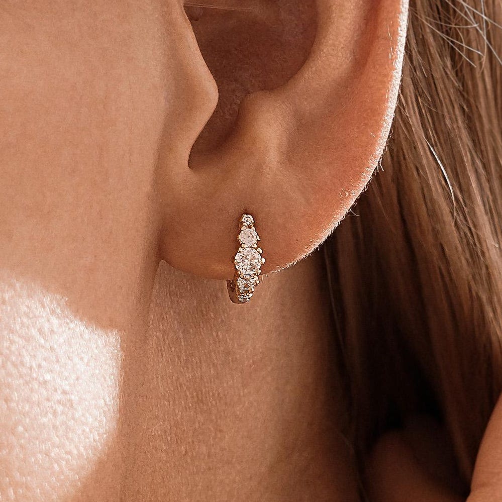 Classic Diamond Hoop Earrings, Minimalist Huggie Earrings, 925 Sterling Silver Earrings for Mom, Everyday Earrings, Bridesmaid Gift for Her