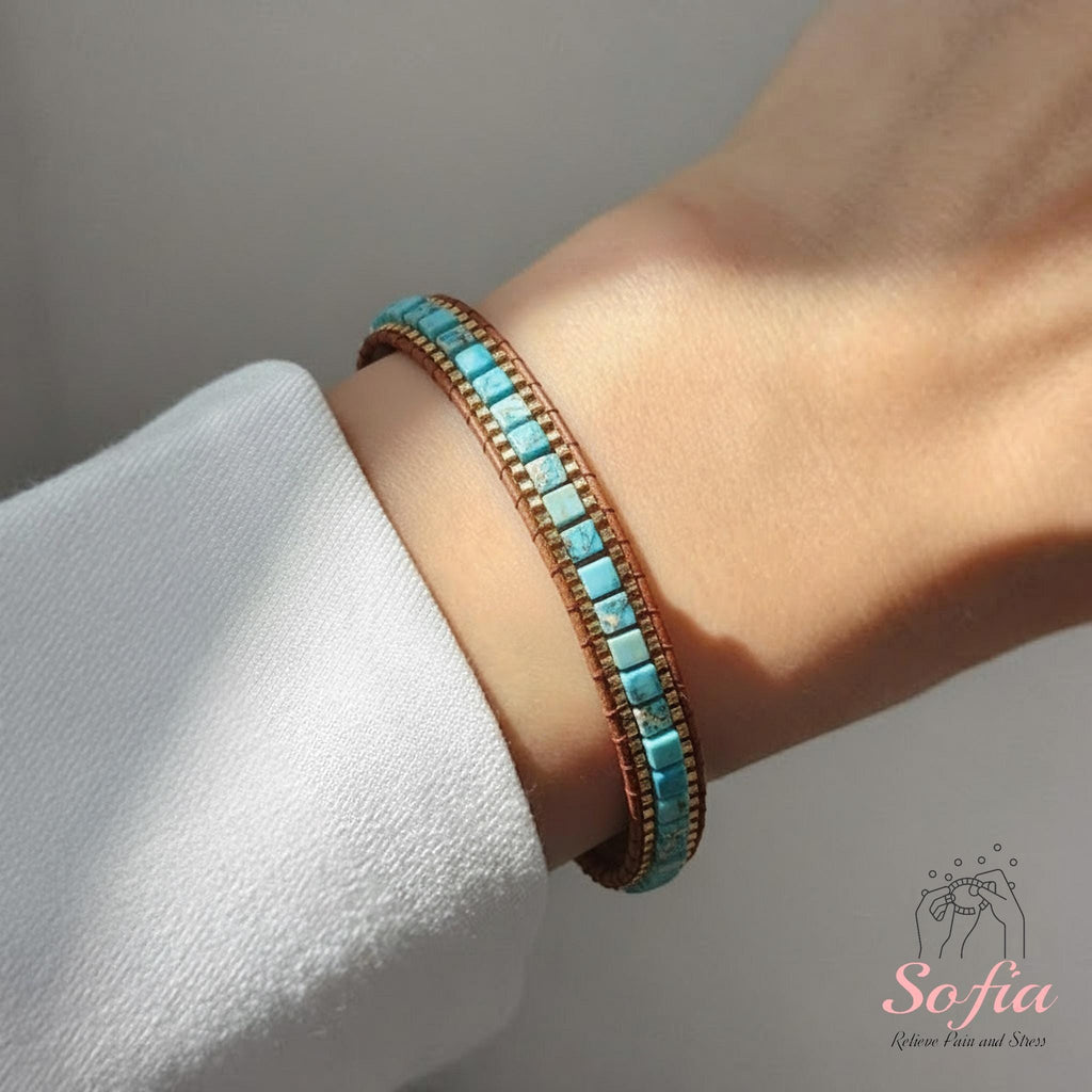 Turquoise Stone Bracelet - Natural Boho Cube Gemstone Bracelet - Turquoise Crystal Healing Bracelet - Gift for her, gift for him