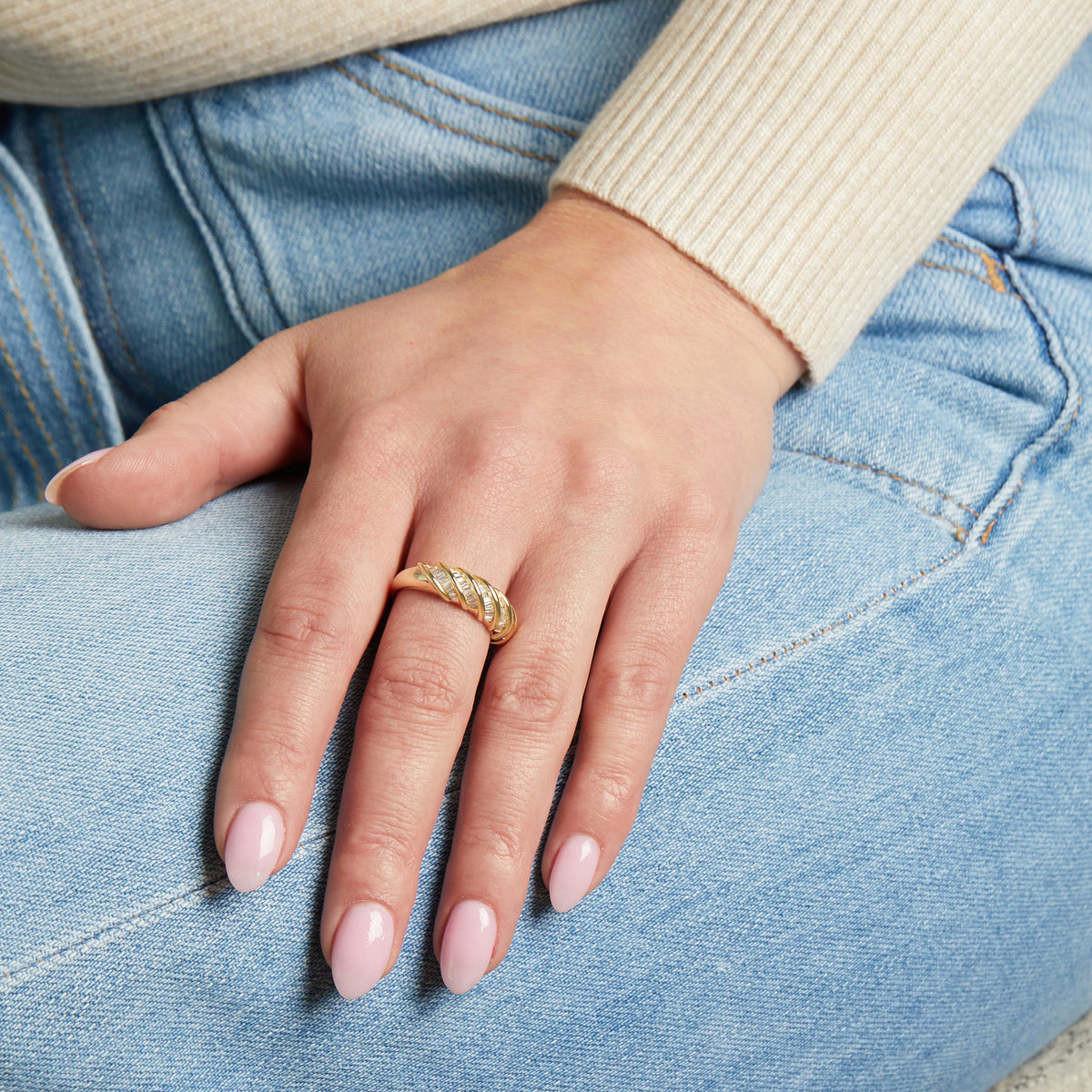 Baguette Ring, Twist Baguette Ring, Stacking Ring, Gold Ring, Minimalist Ring, Sterling Silver Ring, Croissant Ring, Dome Ring, Dainty Ring