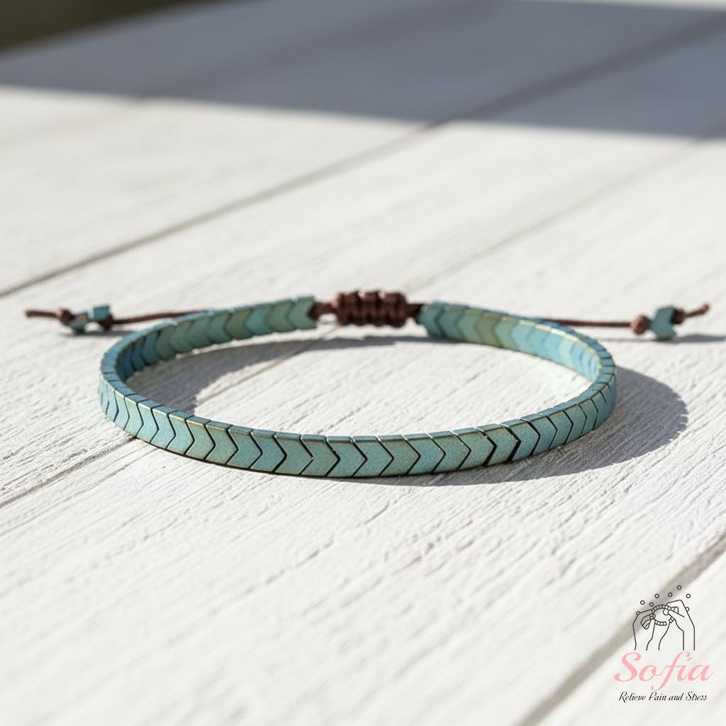 Natural Hematite Beaded Bracelet – Arrow Shaped Beads Dainty Gemstone Jewelry – Minimalist Boho Bracelet