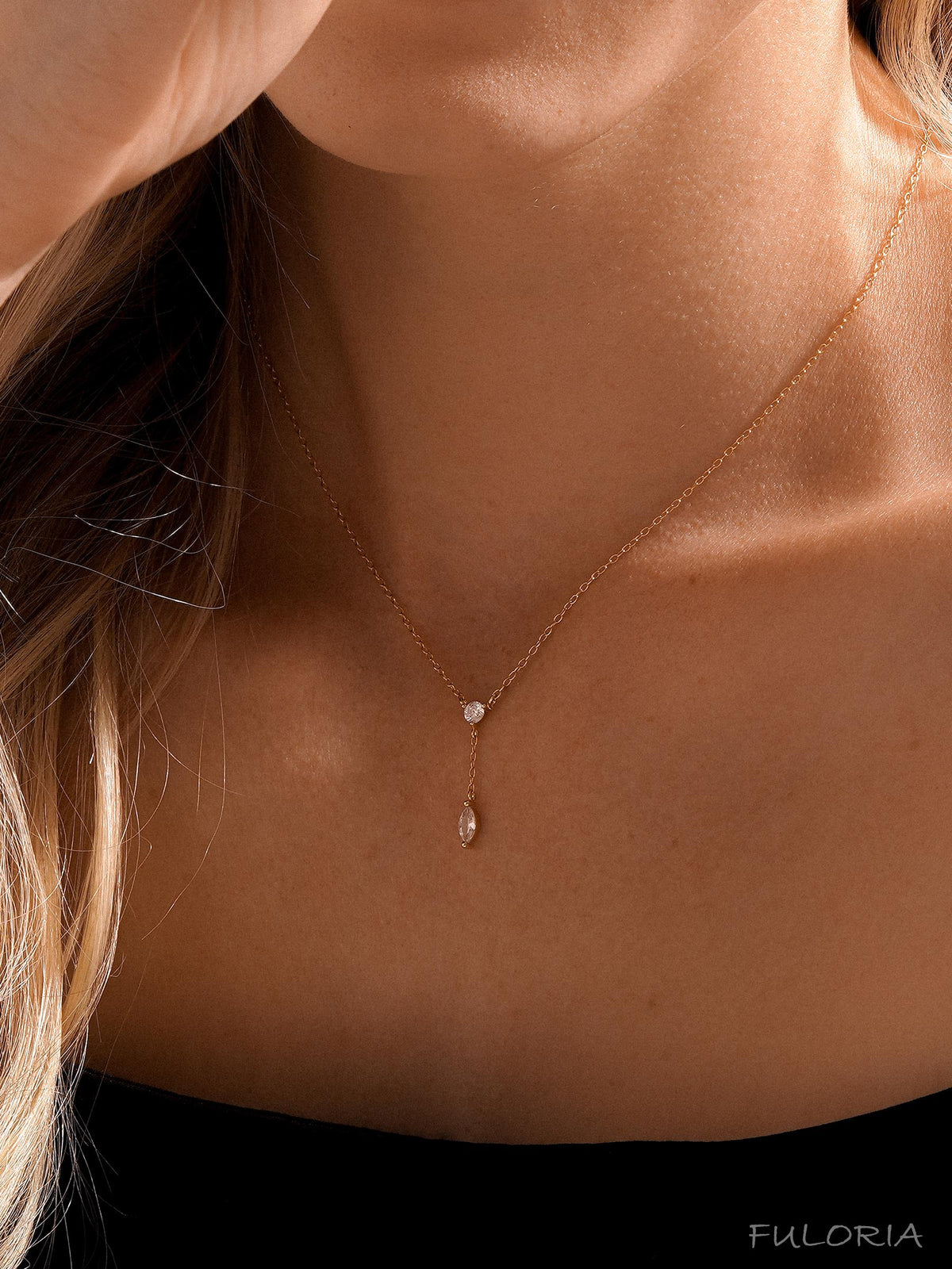 Dainty Diamond Necklace, Crystal Charm Necklace, Minimalist Diamond Dangle Necklace, Women Necklace, Wedding Gifts, Bridesmaid Gifts for Her