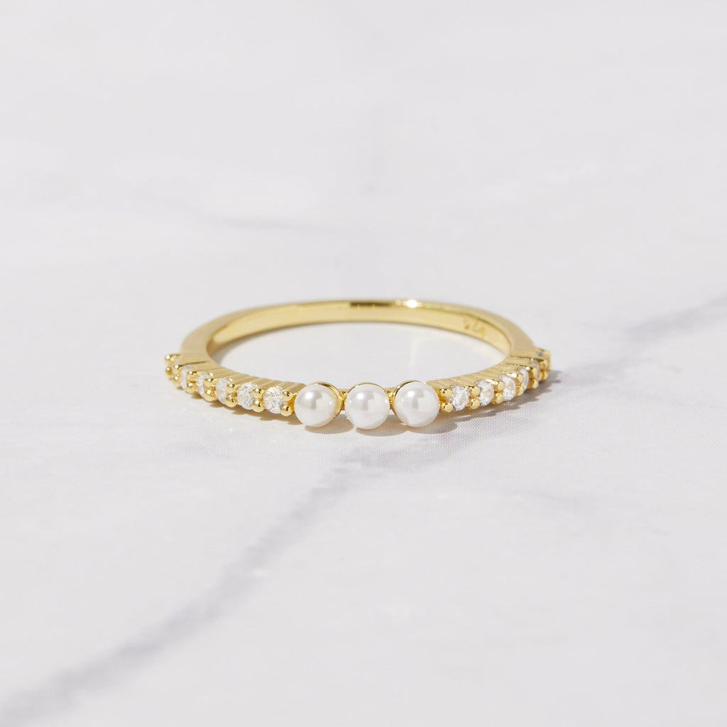 Pearl Ring, Dainty Pearl Ring, Gold Pearl Ring, Stacking Ring, Simple Ring, June Birthstone, Minimalist Ring, Sterling Silver Pearl Ring