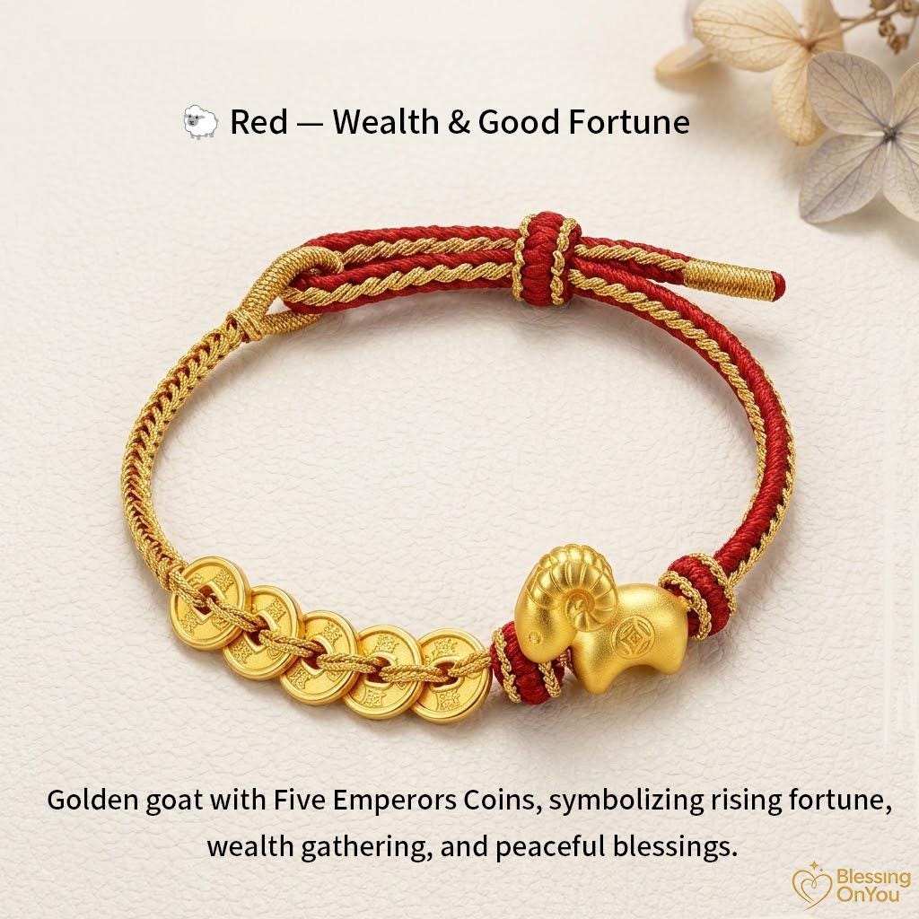 2027 Year of the Goat Wealth Protection Bracelet, Five Emperors Coins Red String Lucky Charm, Chinese Feng Shui Prosperity Gift,Good Fortune