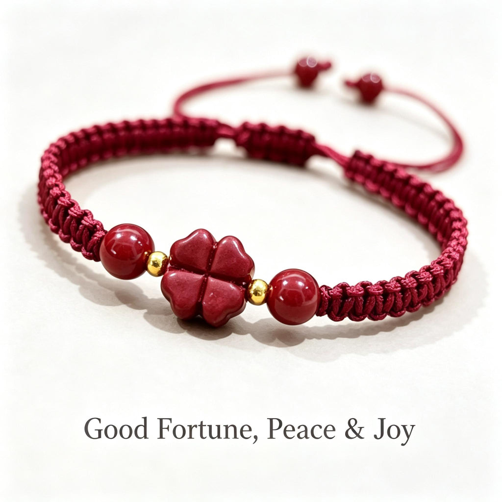 Red String Bracelet,Cinnabar Bracelet,Four Leaf Clover Bracelet, Lucky Charm Jewelry, Good Luck Gift, Handmade Inspired Jewelry Gift For Her