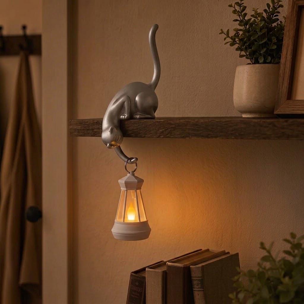 Cat Lantern Shelf Decor | Hanging Tealight Holder | Cat Lover Gift | Halloween Decoration