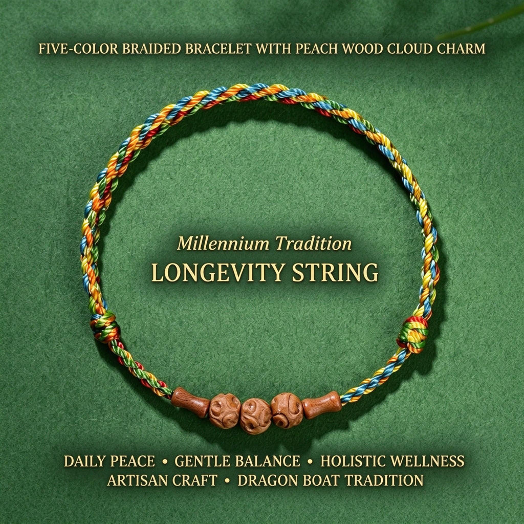 Buddhist Spiritual Five Color Bracelet,Red string bracelet ,Temple Blessed Peach Wood Charm,Feng Shui Protection Amulet