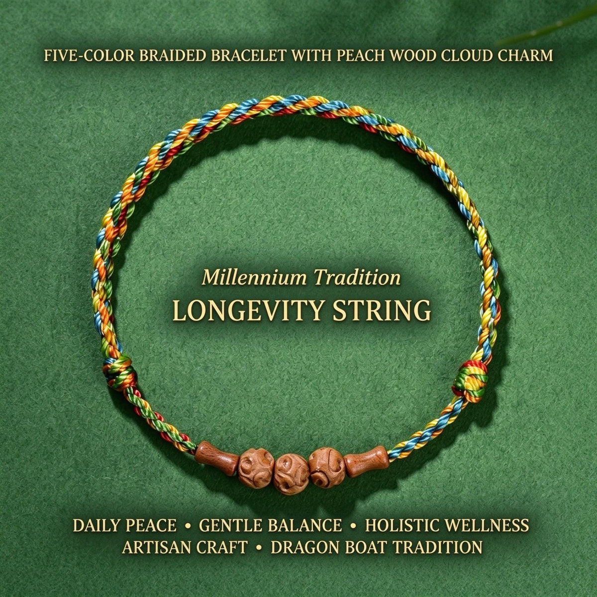 Buddhist Spiritual Five Color Bracelet,Red string bracelet ,Temple Blessed Peach Wood Charm,Feng Shui Protection Amulet