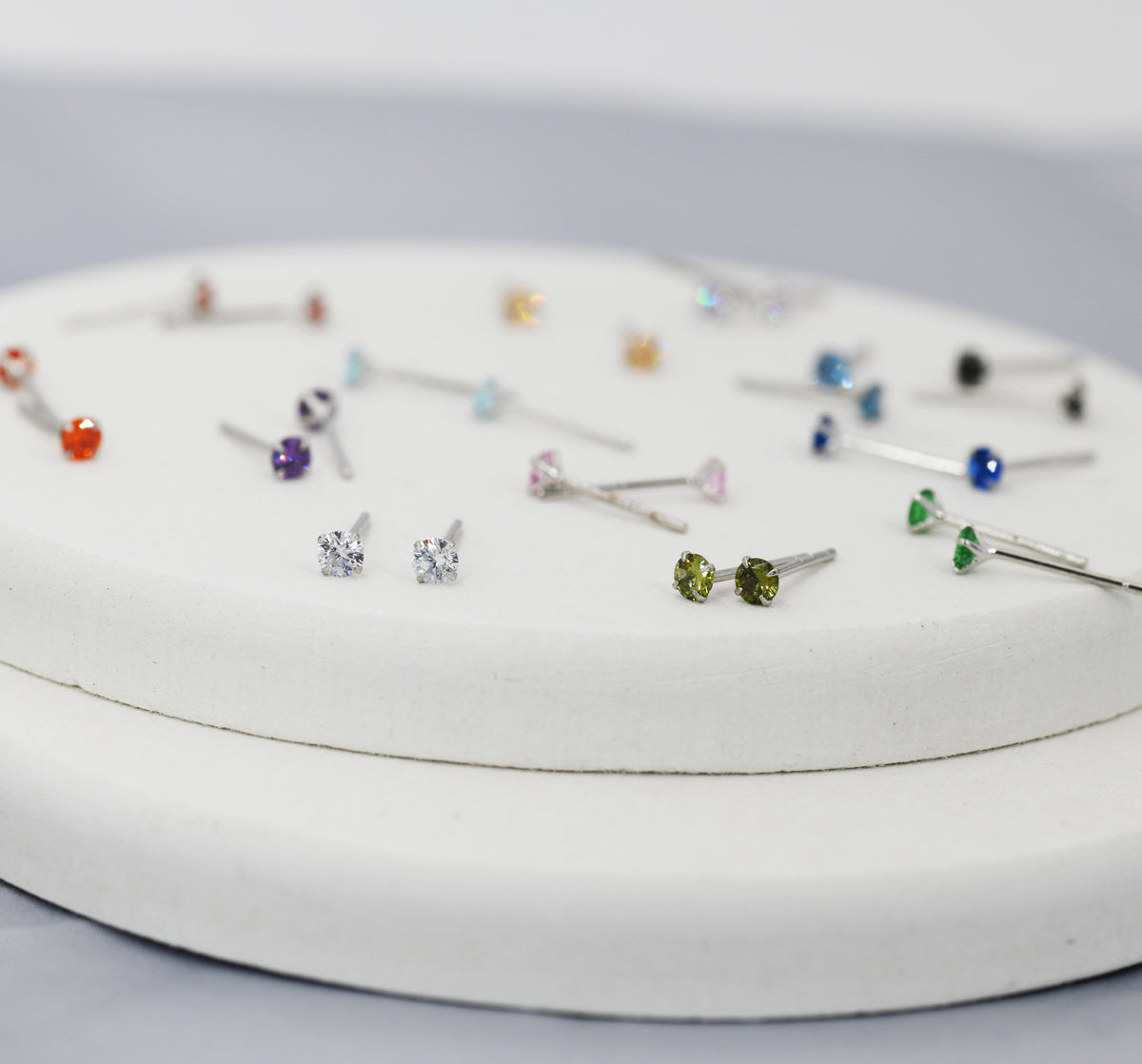 Sterling Silver Tiny Birthstone Stud Earrings, 3mm Birthstone CZ Earrings, Stacking Earrings