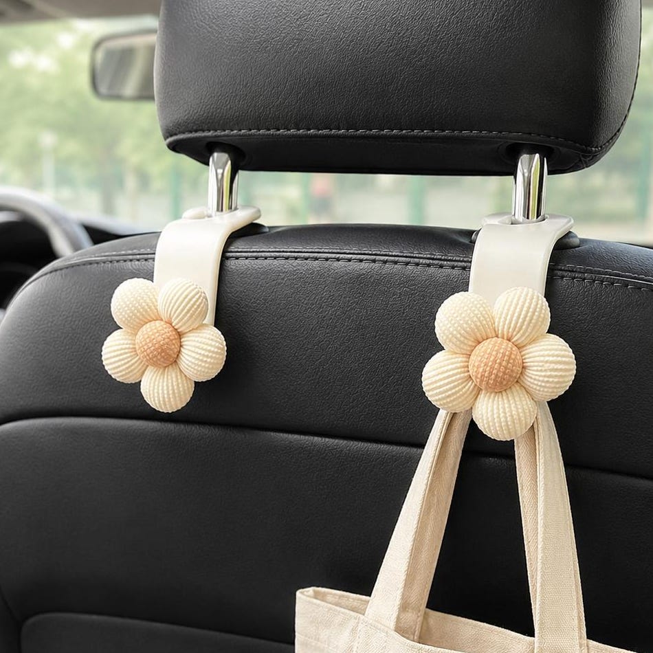 Crochet Flower Car Seat Hook, Cute Headrest Purse Hanger, Shopping Bag Holder, Floral Vehicle Organizer, Handbag and Back Seat Accessory