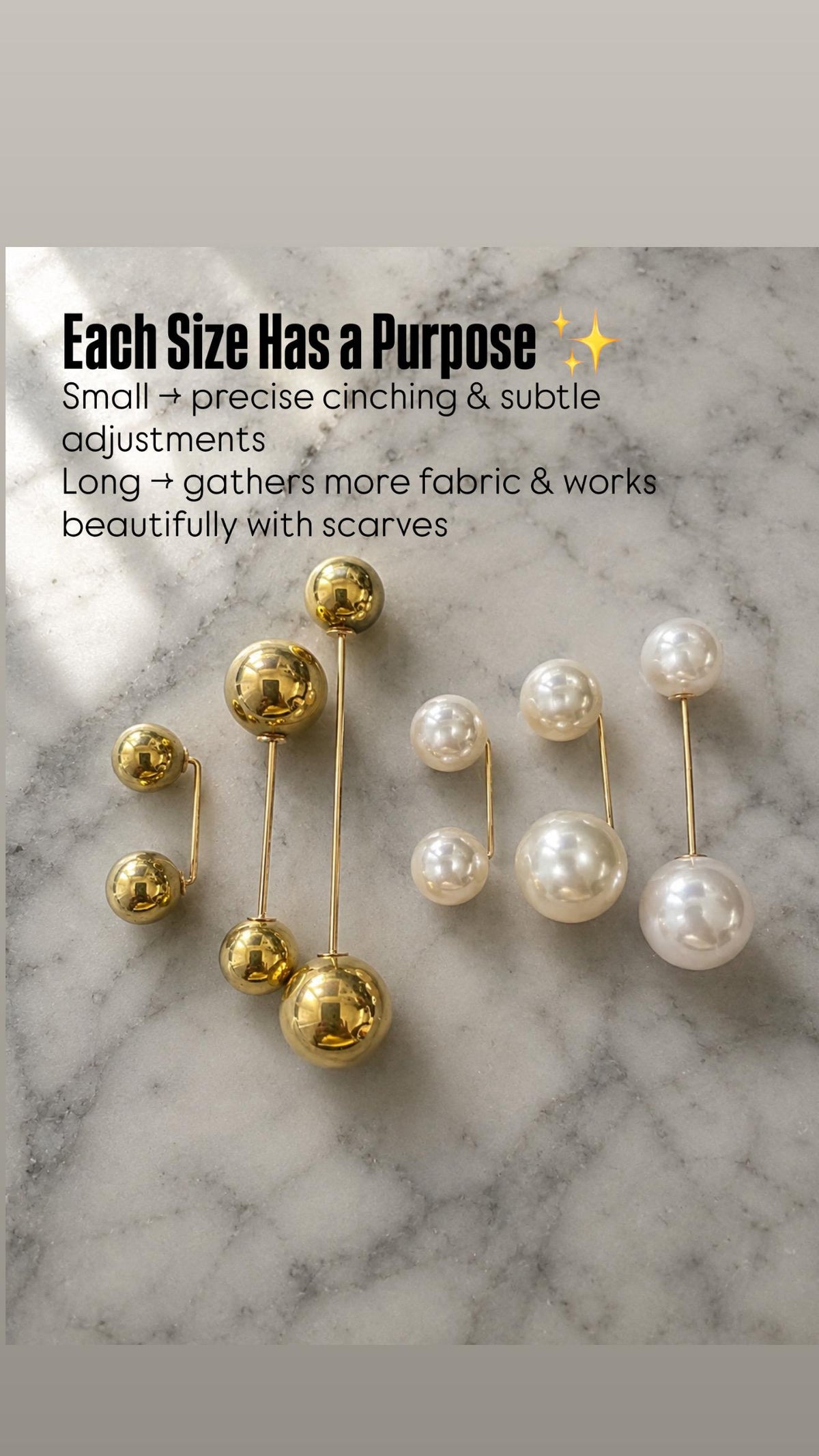 Elegant Gold Pearl Styling Pins | Brooch Scarf & Blouse Fasteners Set of 6