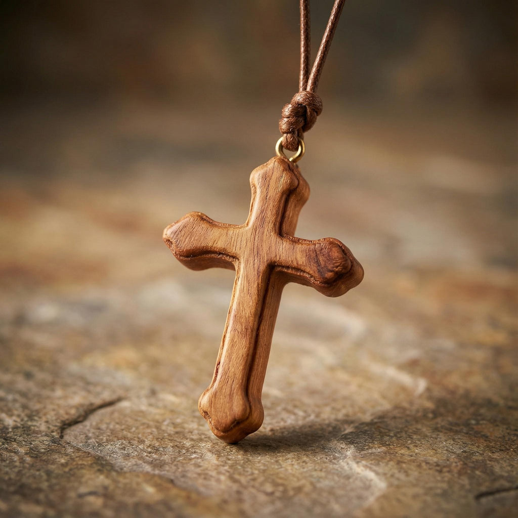 Handmade Olive Wood Cross Necklace
