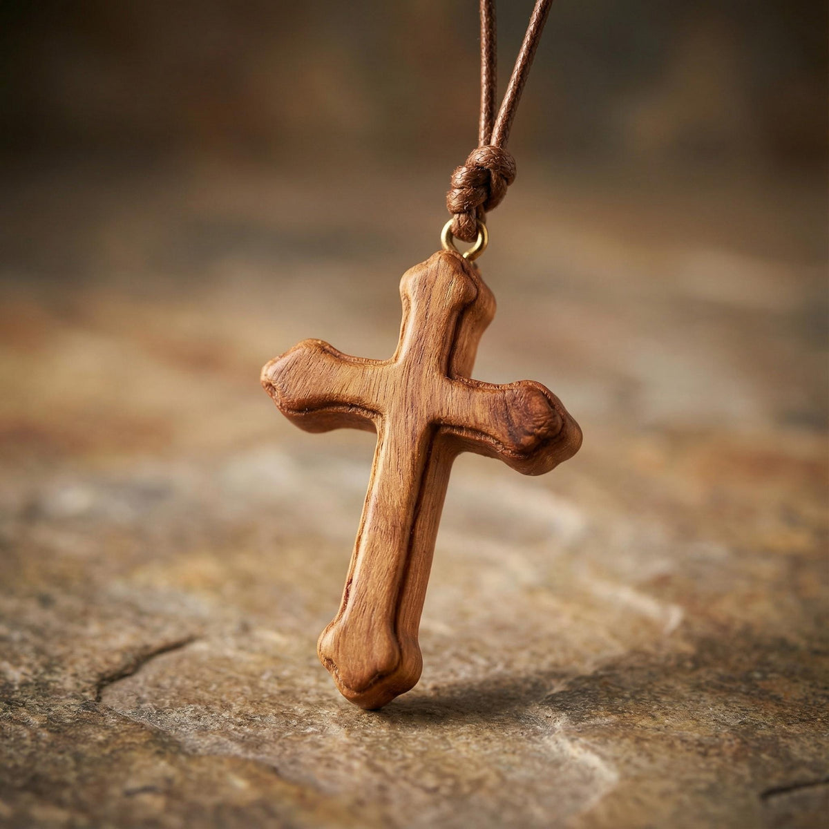 Handmade Olive Wood Cross Necklace