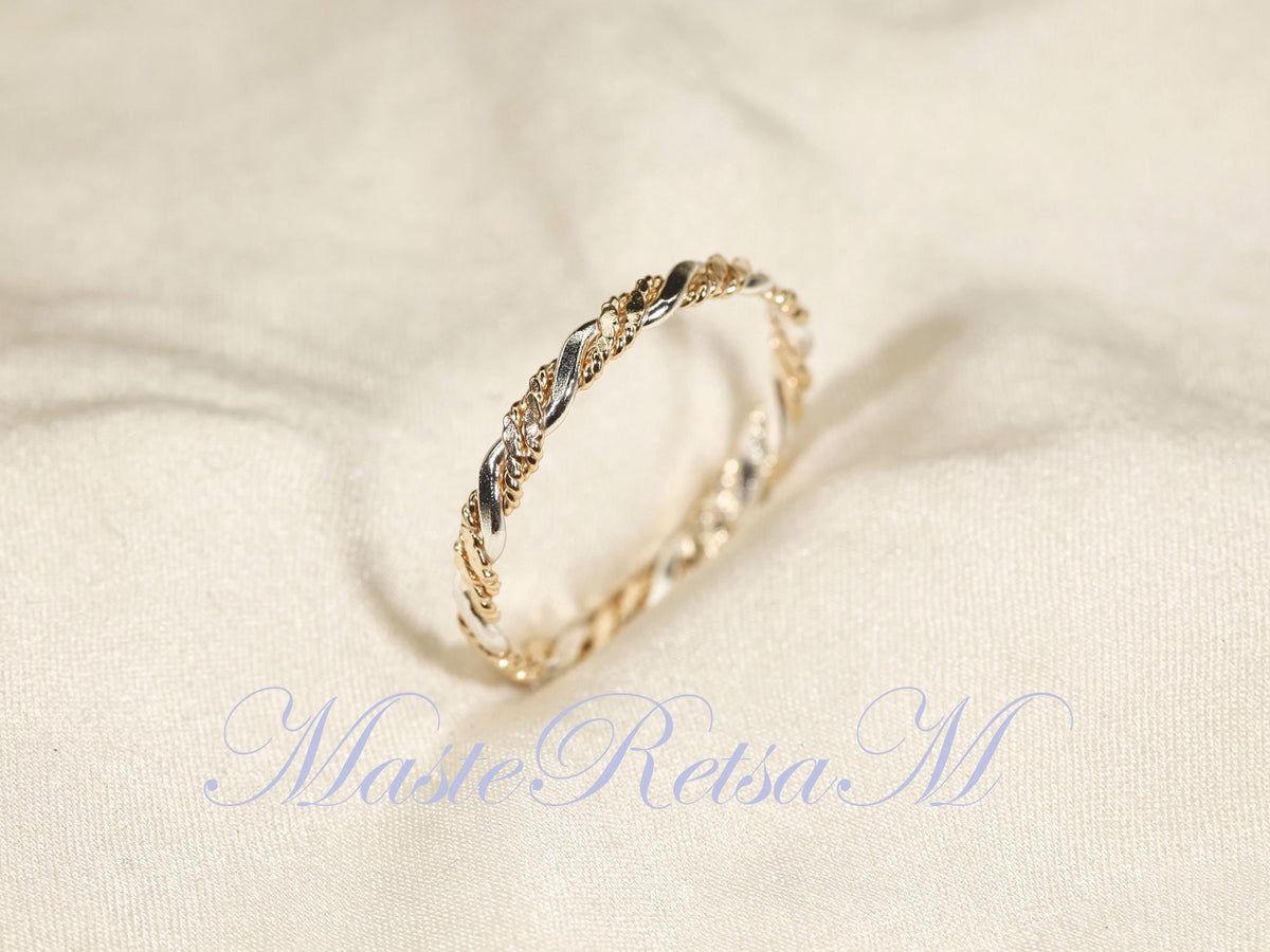 Twist No.6- Twisted Style braided Flat 14K Gold Filled Ring: Stackable 2.2mm Band