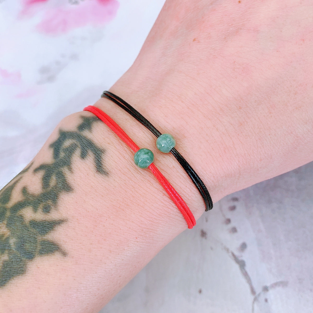 Small Green Jade Bracelet: Waterproof Waxed Cord Unisex Jewelry