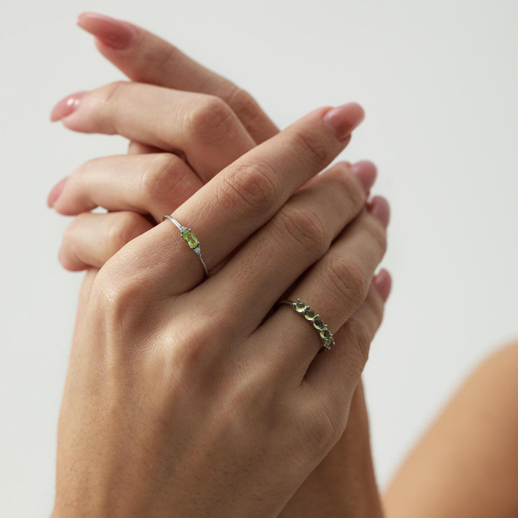 Natural Peridot Ring in Sterling Silver, Genuine Green Periot Ring, Dainty Gemstone Ring, US 5-8. August Birthstone