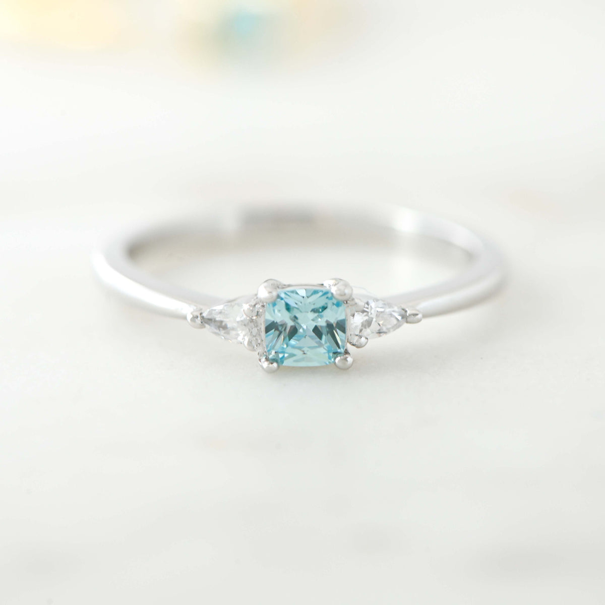 Aquamarine Dainty Ring, Gold Minimalist Ring, March Birthstone Ring, Sterling Silver Ring, Thin Ring, Delicate Ring, Gift for Her, Gemstone