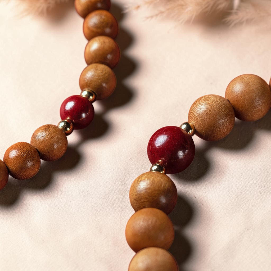 Peach Wood Beaded Bracelet, Peace & Protection Bracelet, Temple Blessed Prayer Gift, Cinnabar Lotus Bracelet, Spiritual Gift