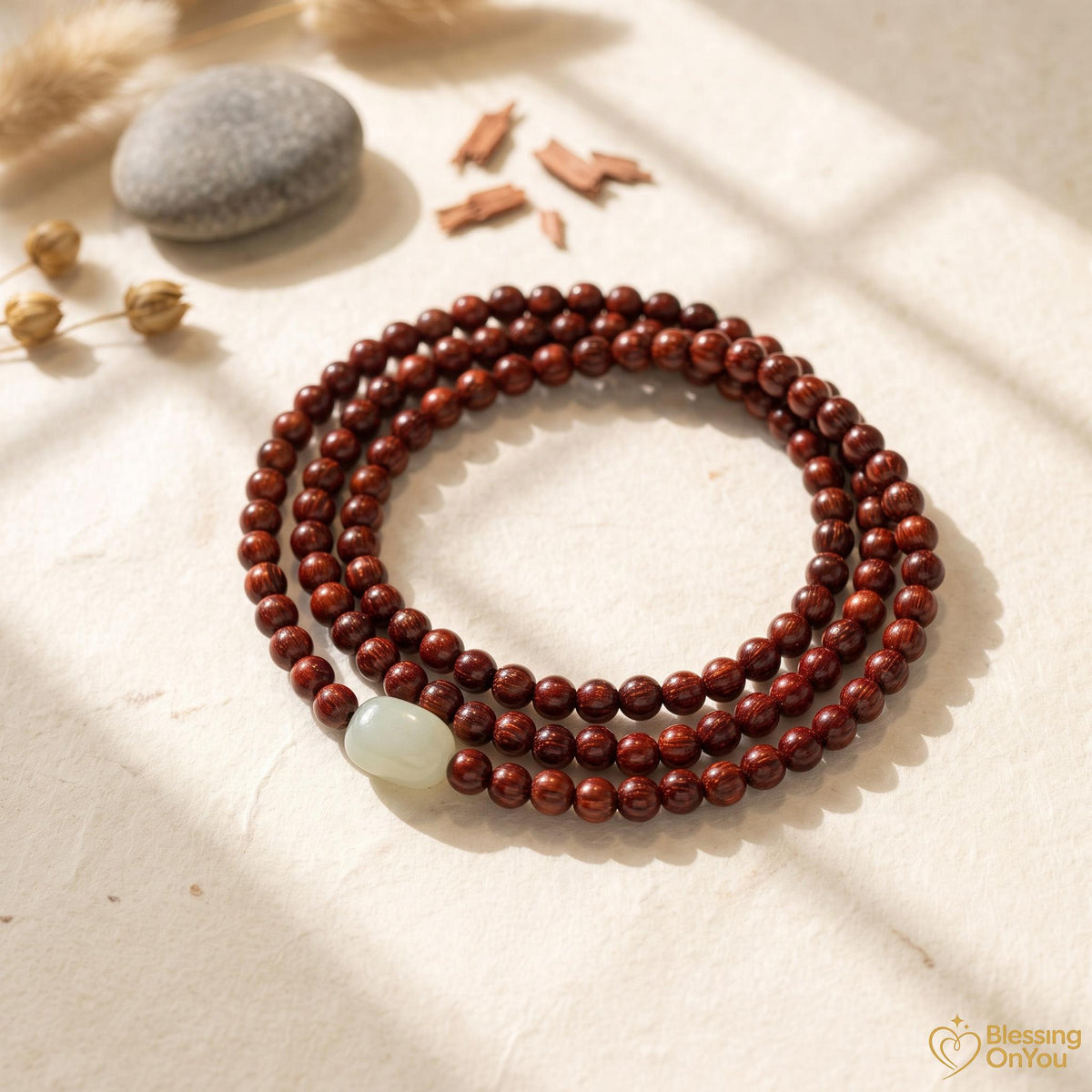 Red Sandalwood Bead Bracelet | Multi Wrap Mala Bracelet | Double Triple Wrap Buddhist Prayer Beads | Minimalist Wood Energy Protection Gift