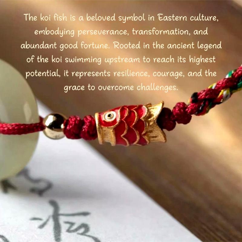 Lucky Red String Bracelet, Handmade Jade Circle Bracelet, Braided Protection Bracelet, Koi Charm Bracelet, Adjustable Gift for Her