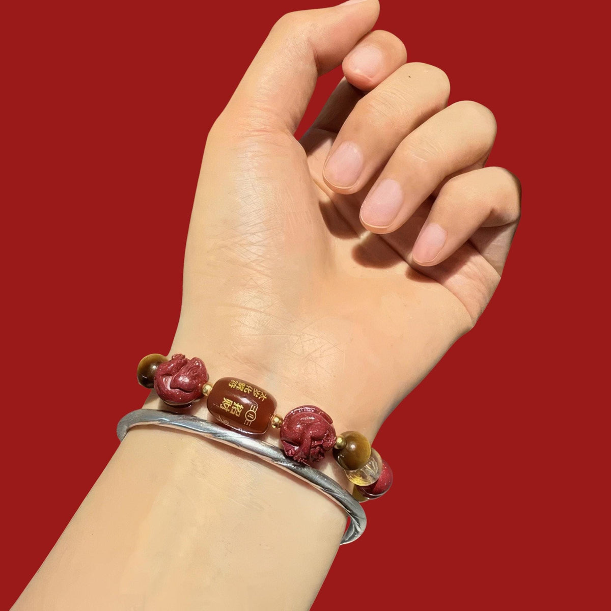 2027 Zodiac Gift Bracelet, Tai Sui Protection Bracelet, Natural Cinnabar & Gemstones, San He Liu He Talisman, Temple Blessed Chinese Zodiac