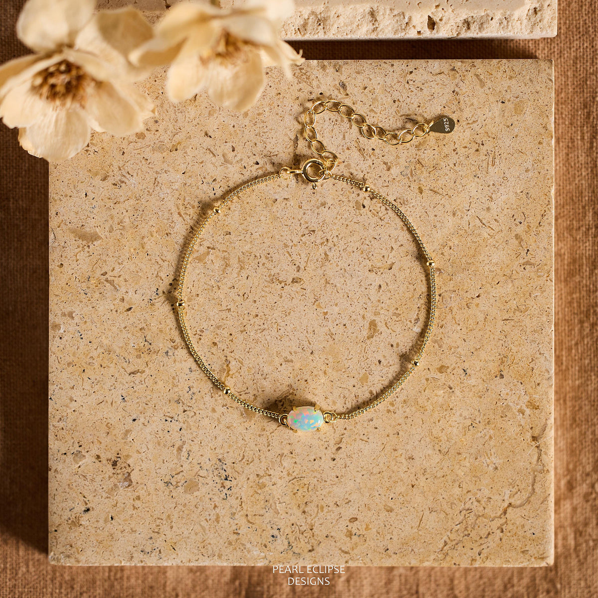 Opal Bracelet, Dainty Opal Jewelry, Minimalist Gold Beaded Chain, October Birthstone, Elegant Mom Bracelet, Gift for mom, Charming Jewelry