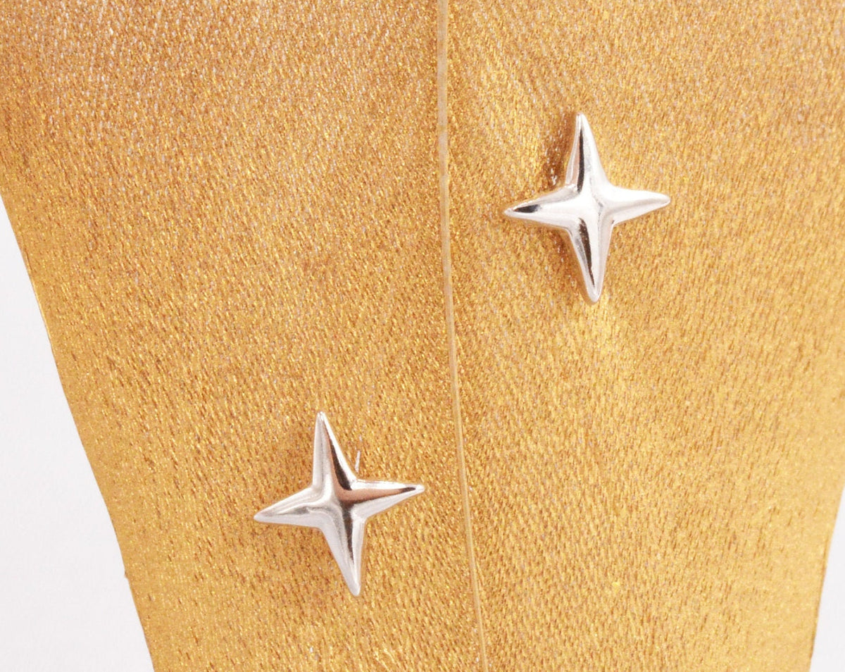 Four Point Star Stud Earrings in Sterling Silver, Tiny Celestial Stud, Gold or Silver, Tiny Star Earrings