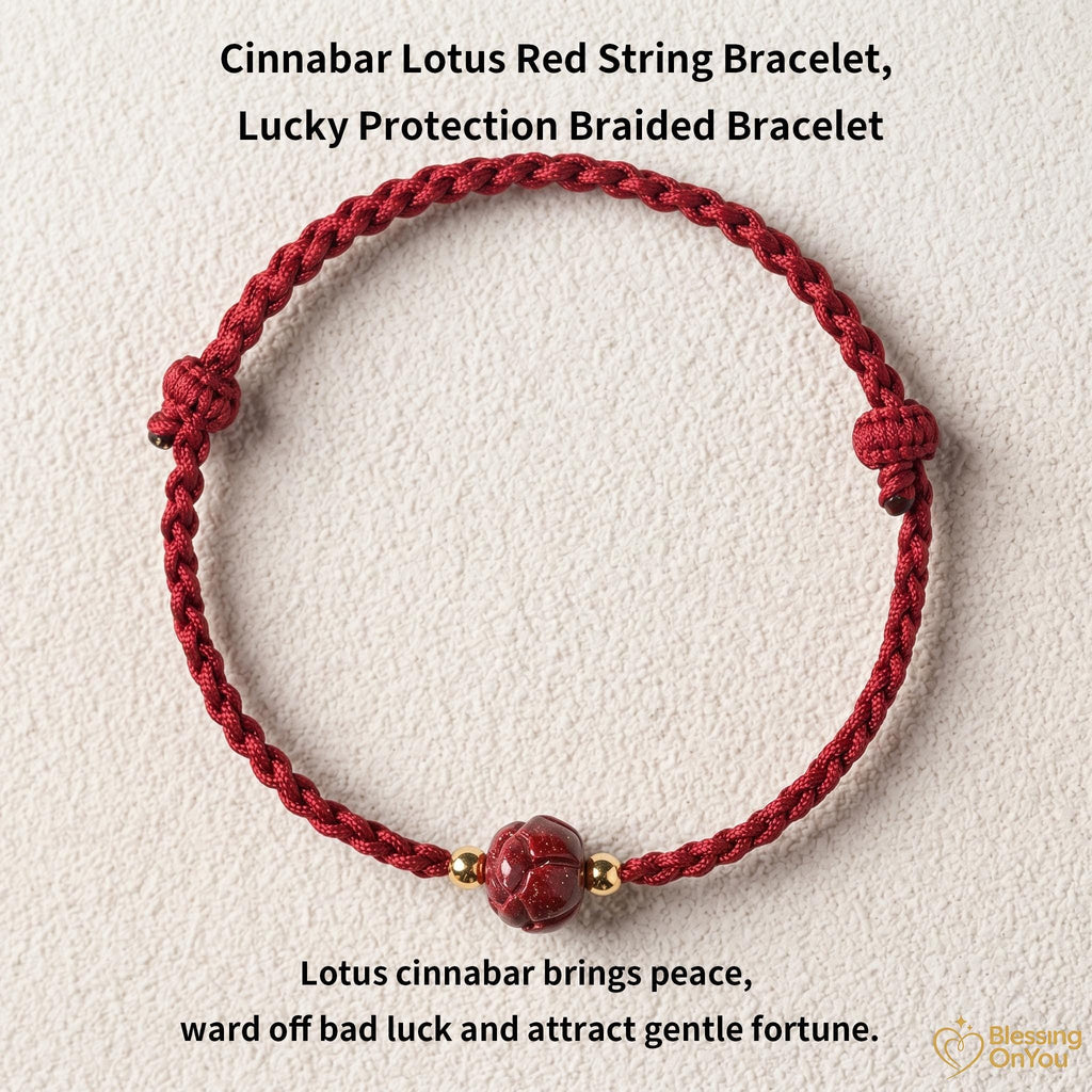 Cinnabar Lotus Red String Bracelet | Buddhist Meditation Bracelet | Handmade Protection Charm | Jade Fu Lucky Spiritual Bracelet Gift