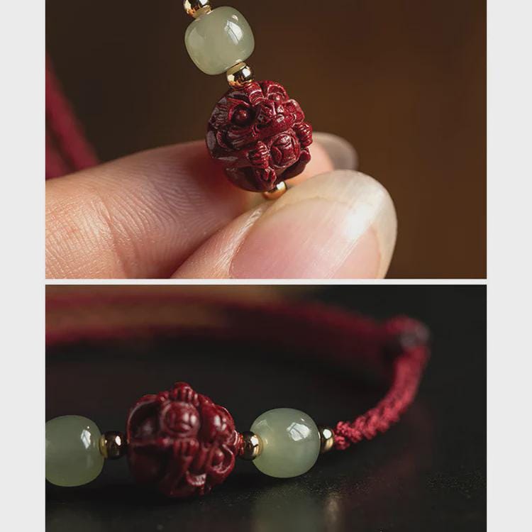 Zodiac Red String Bracelet,Cinnabar Animal Charm, Jade Beads, Fu Lucky Charm,Adjustable Protection Bracelet, Handmade Knot, Gift for Her Him