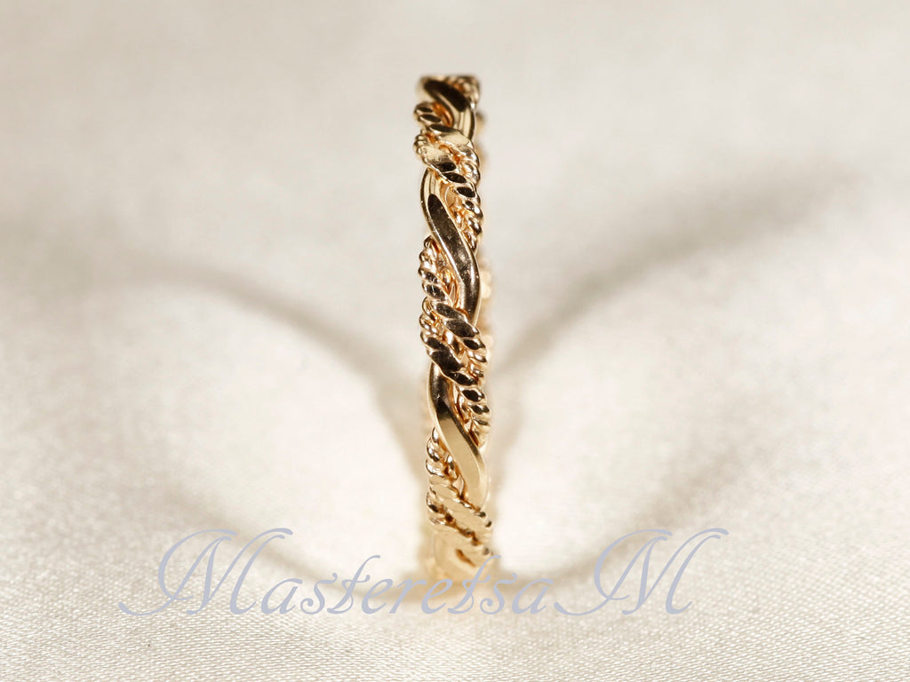 Twist No.6- Twisted Style braided Flat 14K Gold Filled Ring: Stackable 2.2mm Band