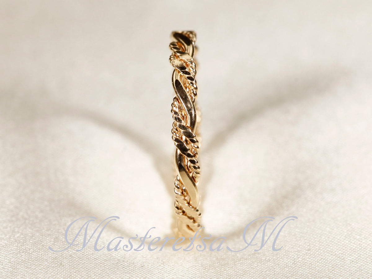 Twist No.6- Twisted Style braided Flat 14K Gold Filled Ring: Stackable 2.2mm Band