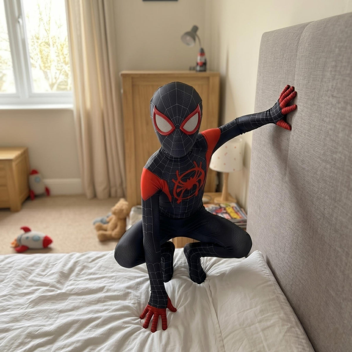 Kids Superhero Bodysuit Costume | Black & Red Cosplay Outfit for Role Play Party