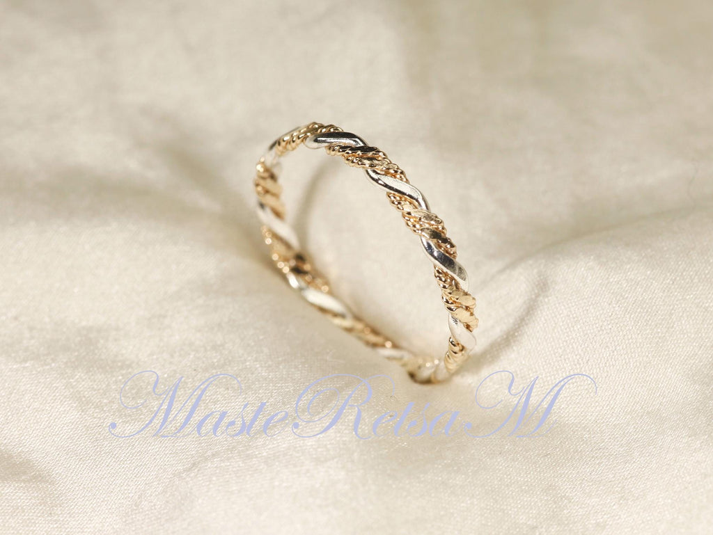 Twist No.6- Twisted Style braided Flat 14K Gold Filled Ring: Stackable 2.2mm Band