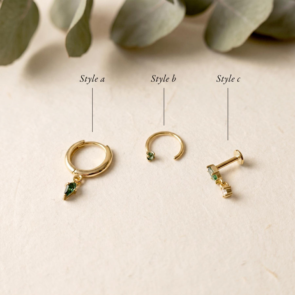 Moss Agate Earring Set, Gold Huggie Hoops, Flat Back Stud & CZ Diamond, Sterling Silver Ear Stack, Open Huggie, Kite Gemstone Nap Earrings.