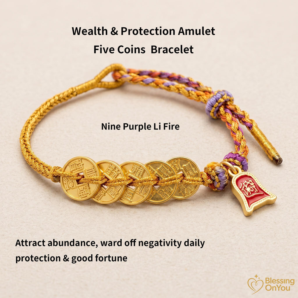 Red String Wealth Bracelet, Wealth Attraction Lucky Horse Charm, Prosperity & Protection Gift, Feng Shui Five Emperors Coins Bracelet