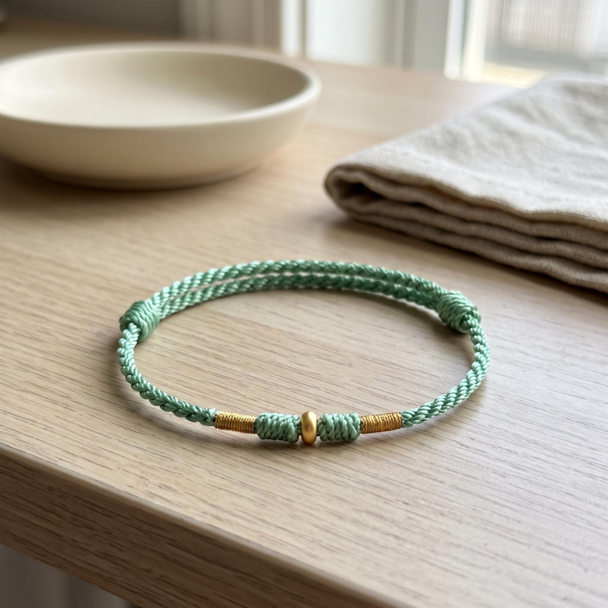 Adjustable Woven Cord Bracelet with 24K Pure Gold Accent