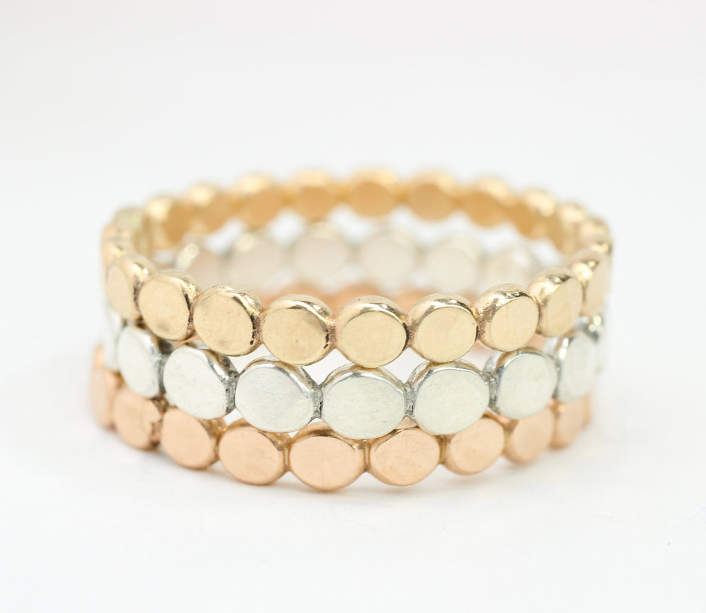 14k Gold Filled Flat Bead Stacking Ring: Sterling Silver & Rose Gold