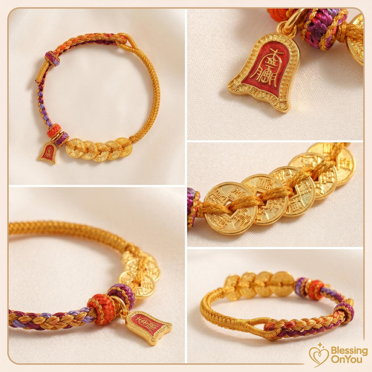 Red String Wealth Bracelet, Wealth Attraction Lucky Horse Charm, Prosperity & Protection Gift, Feng Shui Five Emperors Coins Bracelet