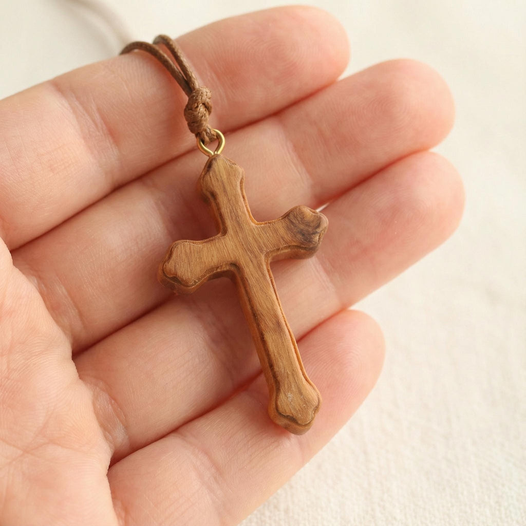 Handmade Olive Wood Cross Necklace