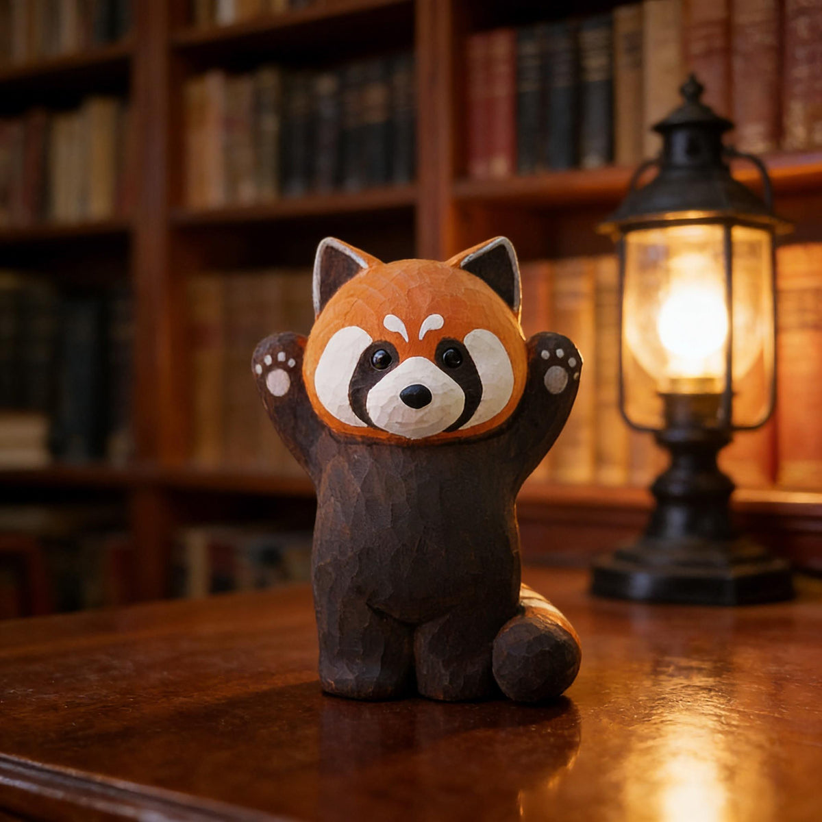 Red Panda Figurine Wooden, Cute Panda Decor, Kawaii Animal Statue, Mini Panda Sculpture,Woodland Animal Decor, Small Panda Ornament
