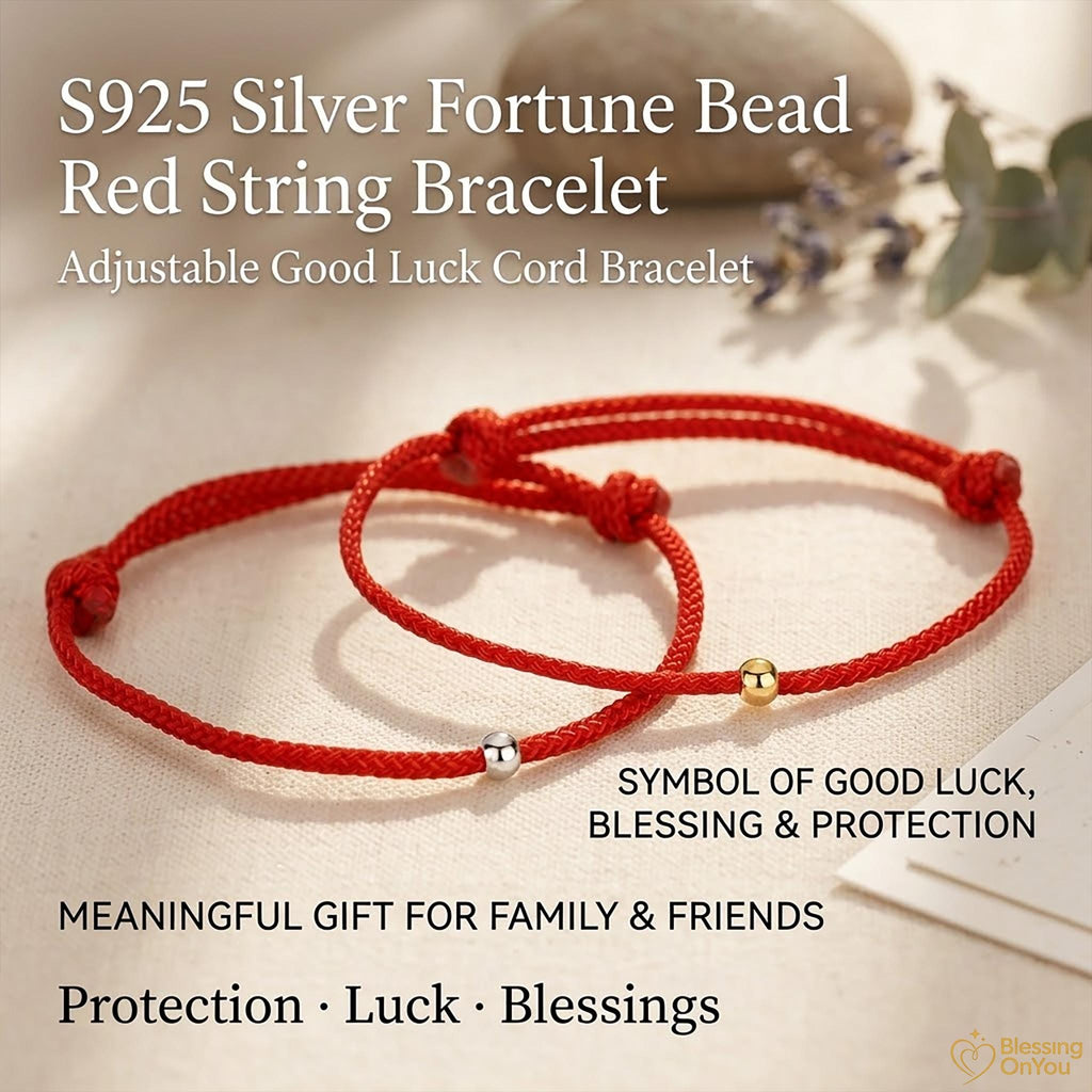 Buddhist Blessing Bracelet | 925 Silver Lucky Amulet Protection Bracelet | Red String Jewelry | Good Fortune Spiritual Gift | Minimalist