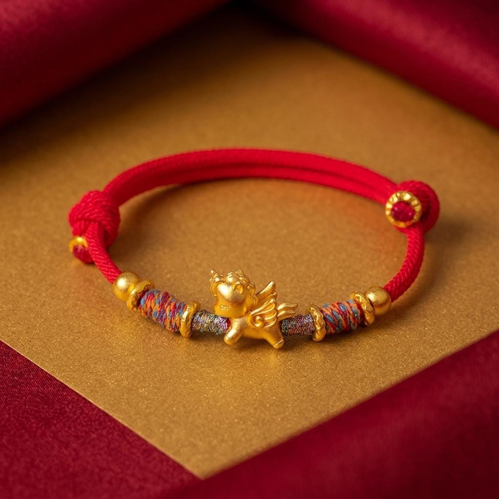 Red Cord Unicorn Bracelet, Handmade Lucky Charm Bracelet, Gold Unicorn Friendship Bracelet, Adjustable Woven Bracelet, Gift for Her