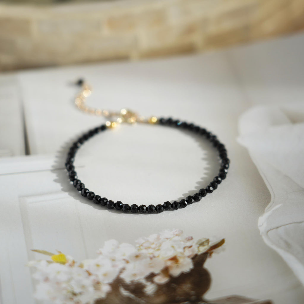 Natural 3mm Black Tourmaline Bracelet - Grounding Stone Shield Against Negative Energy - Protection Healing Crystal Bracelet Gift for her