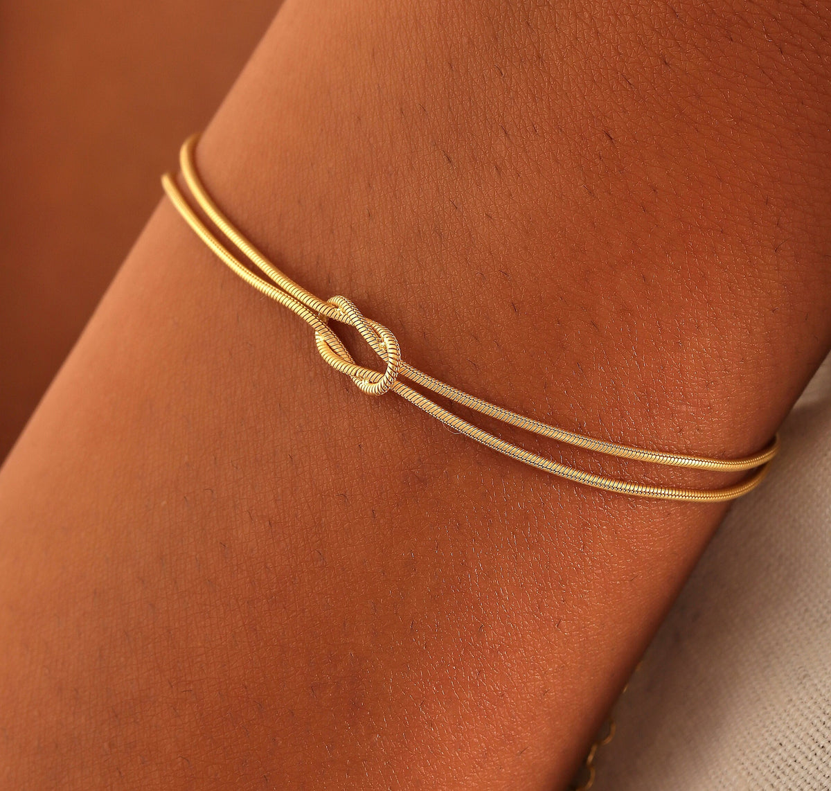 Gold Filled Knot Bracelet, Dainty Snake Chain for Mothers Day Gifts