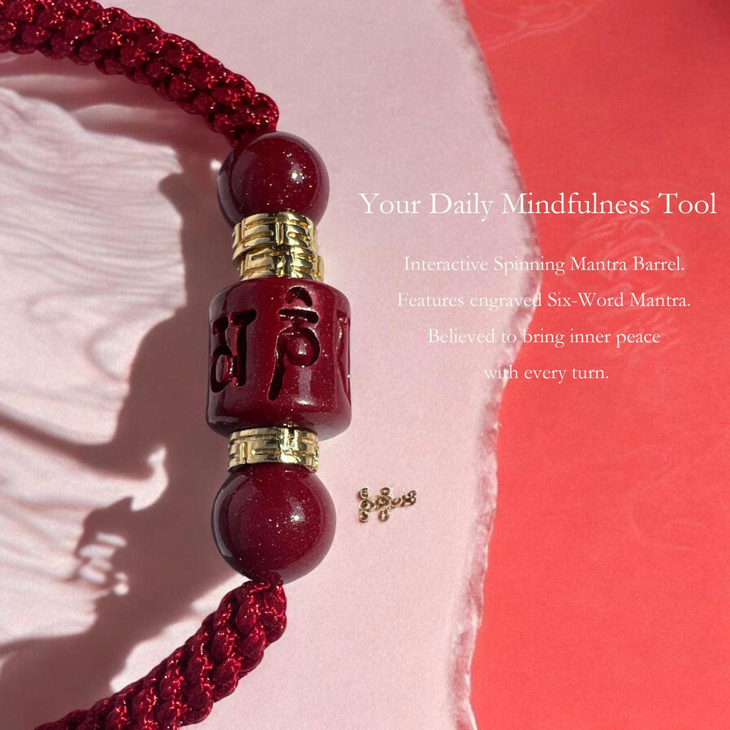 Cinnabar Mantra Bracelet, Spinning Prayer Wheel Red String Bracelet, Mount Putuo Blessed Jewelry, Zodiac Gift