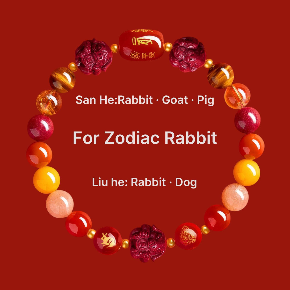 2027 Zodiac Gift Bracelet, Tai Sui Protection Bracelet, Natural Cinnabar & Gemstones, San He Liu He Talisman, Temple Blessed Chinese Zodiac