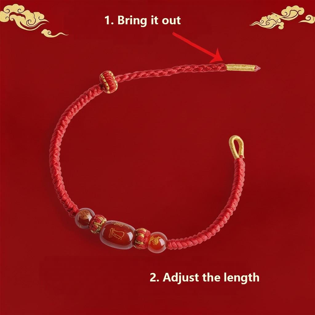 Buddhist Spiritual Zodiac Red String Bracelet | Temple Blessed Agate Protection Bracelet | Feng Shui Lucky Amulet for Horse, Rat & Rabbit