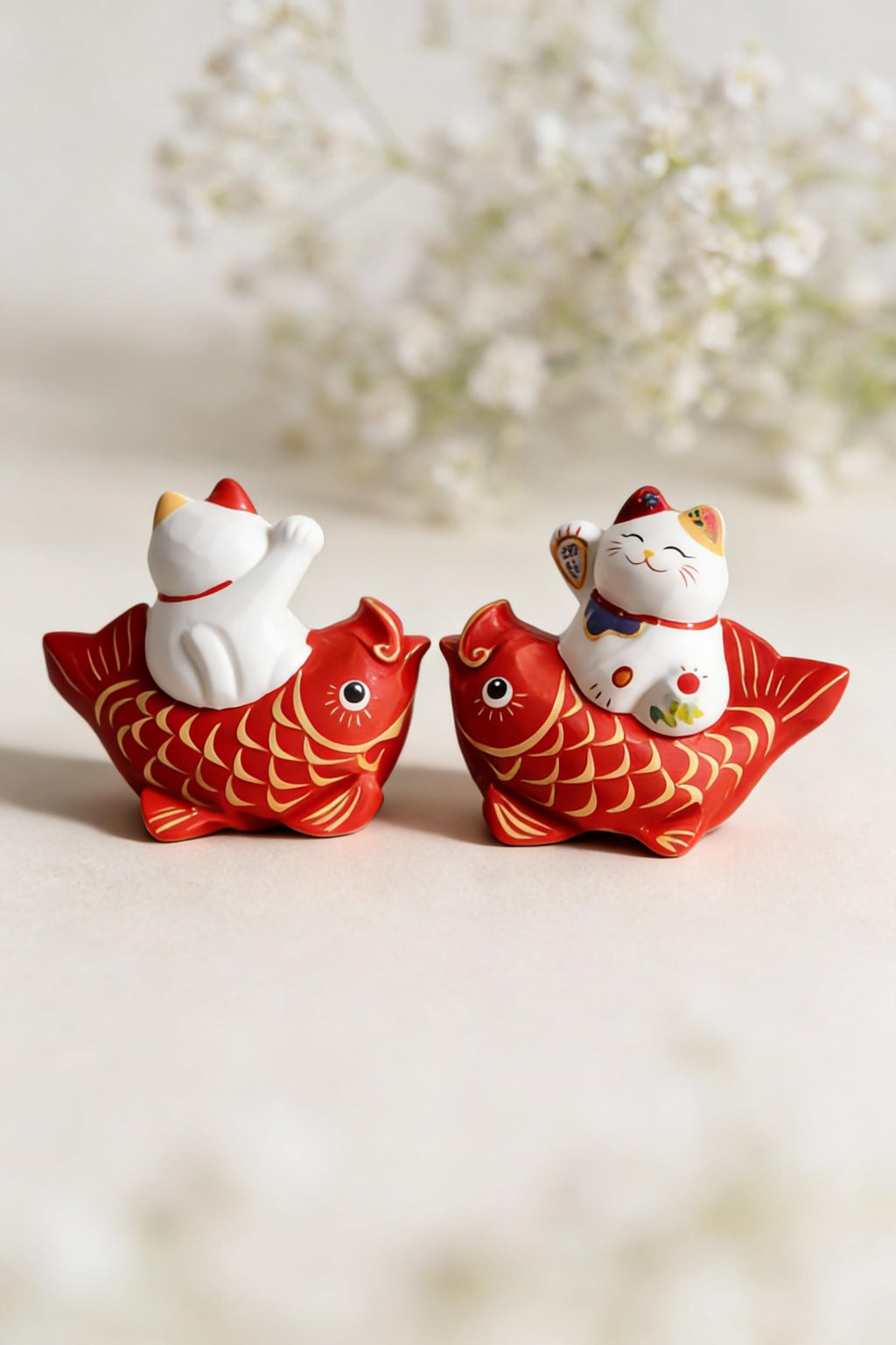 Hand-Carved Wooden Lucky Cat on Fish|Premium Natural Solid Wood|Unique Handmade Decor|Good Luck Figurine|Gift for Animal Lovers & Collectors