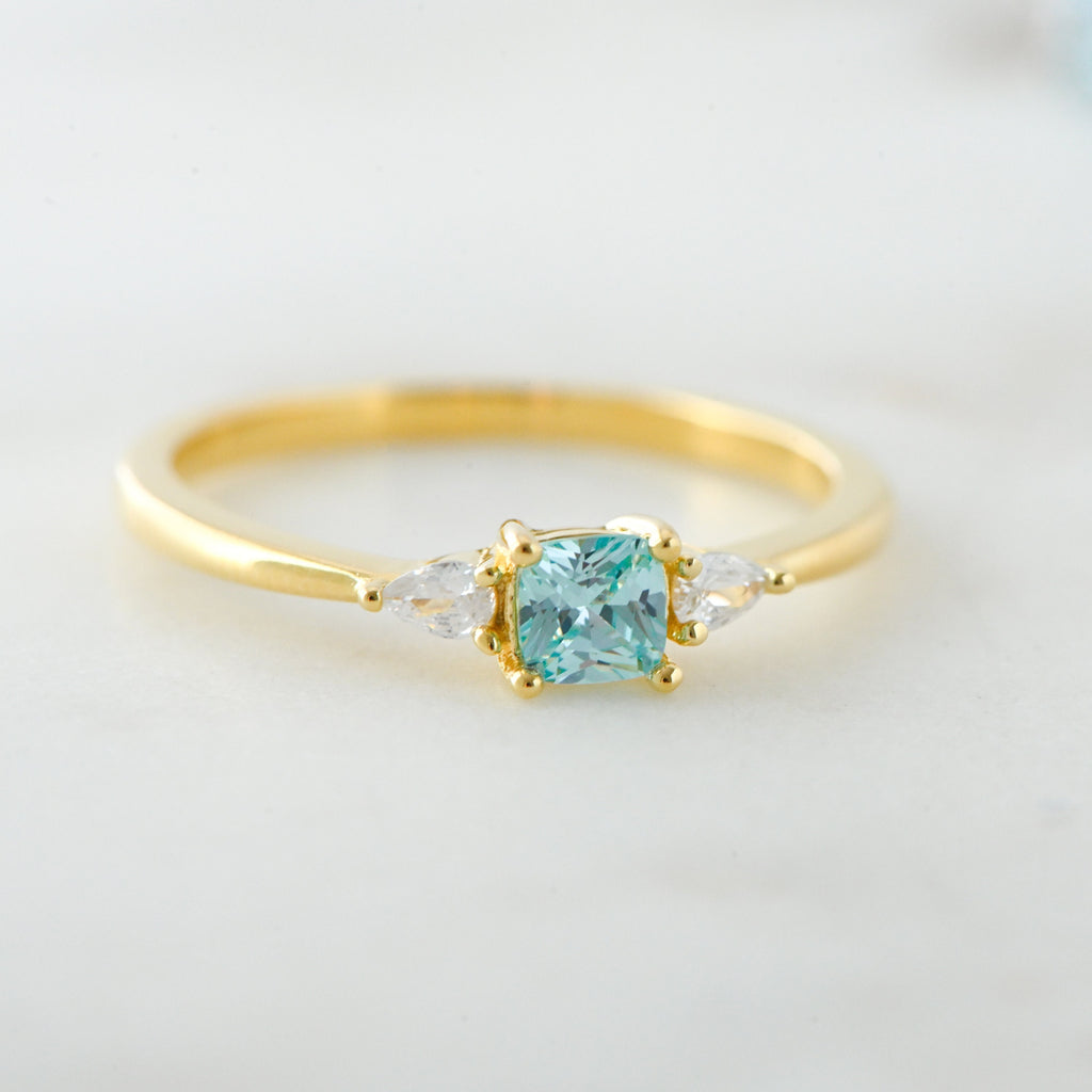 Aquamarine Dainty Ring, Gold Minimalist Ring, March Birthstone Ring, Sterling Silver Ring, Thin Ring, Delicate Ring, Gift for Her, Gemstone
