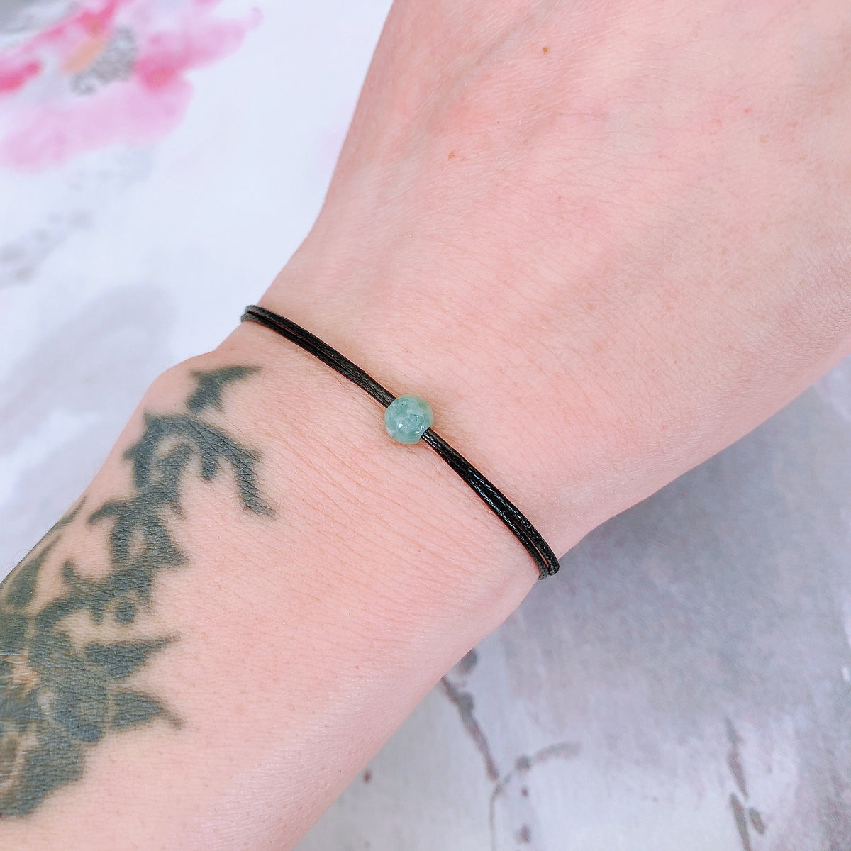 Small Green Jade Bracelet: Waterproof Waxed Cord Unisex Jewelry