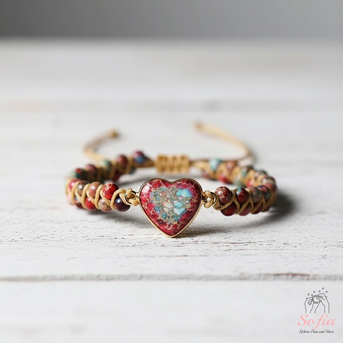 Red Jasper Stone Bracelet - Natural Boho Gemstone Bracelet - Heart Jasper Crystal Charm Healing Bracelet - Gift for her, gift for him